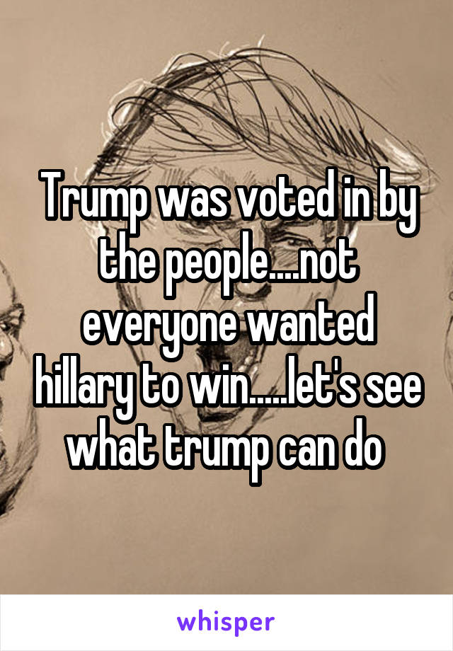 Trump was voted in by the people....not everyone wanted hillary to win.....let's see what trump can do 