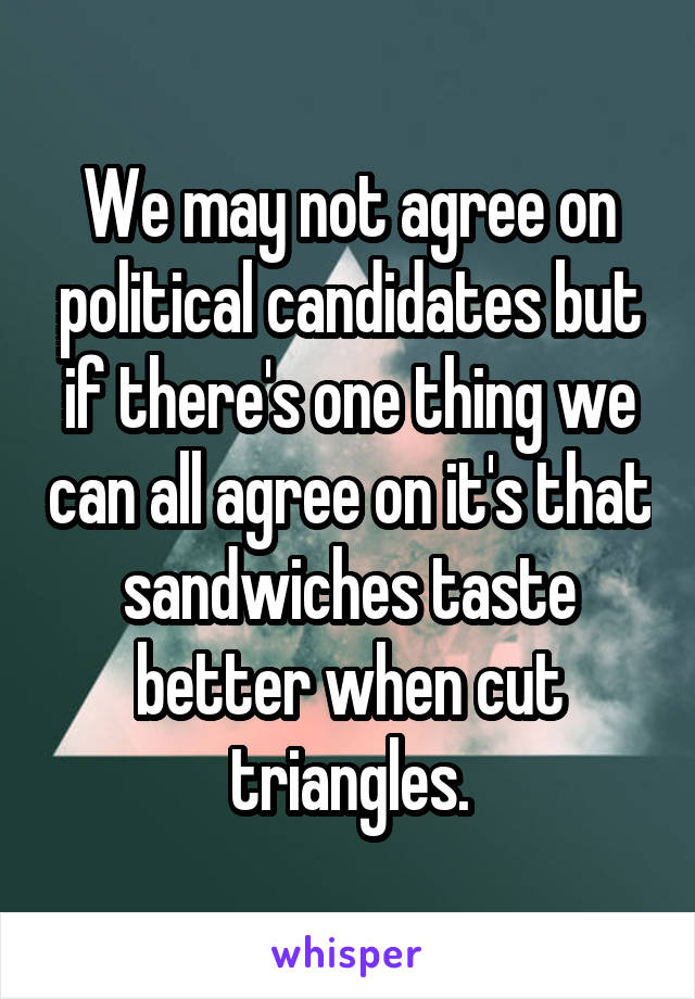 We may not agree on political candidates but if there's one thing we can all agree on it's that sandwiches taste better when cut triangles.
