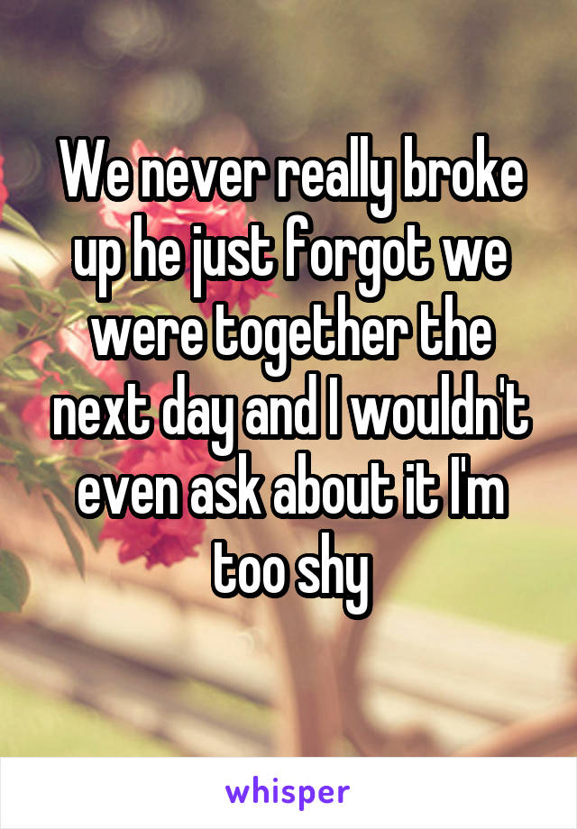 We never really broke up he just forgot we were together the next day and I wouldn't even ask about it I'm too shy
