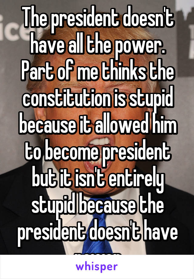 The president doesn't have all the power. Part of me thinks the constitution is stupid because it allowed him to become president but it isn't entirely stupid because the president doesn't have power