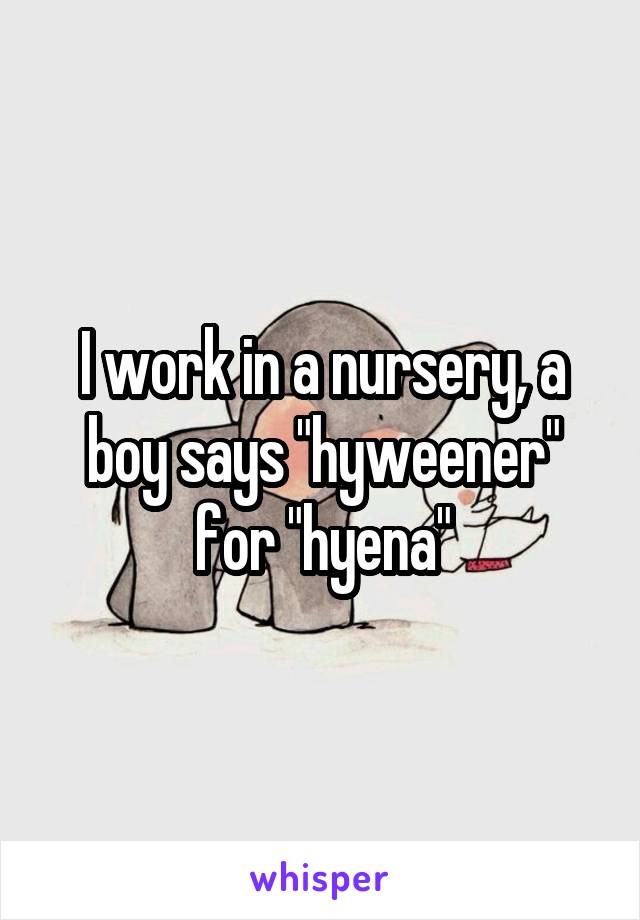 I work in a nursery, a boy says "hyweener" for "hyena"