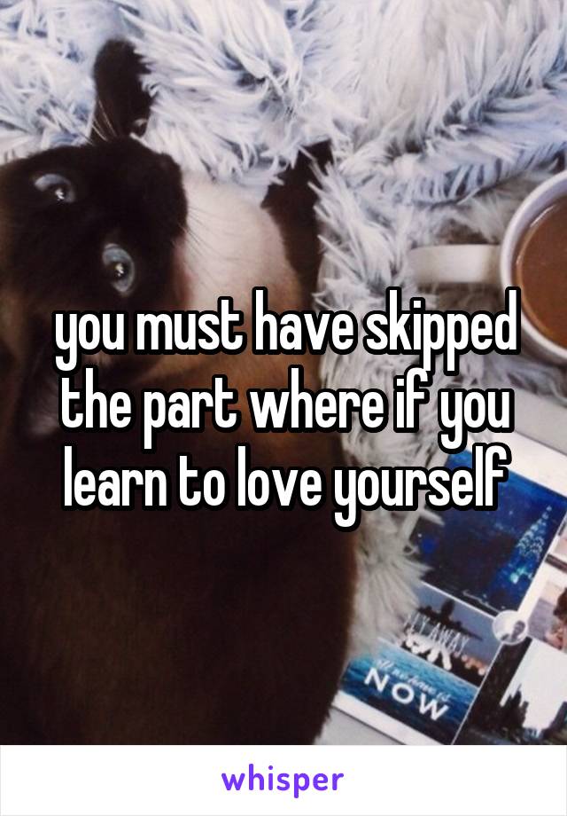 you must have skipped the part where if you learn to love yourself