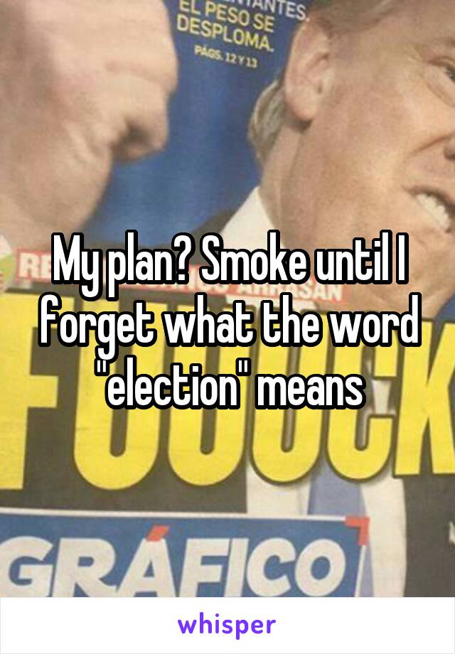 My plan? Smoke until I forget what the word "election" means