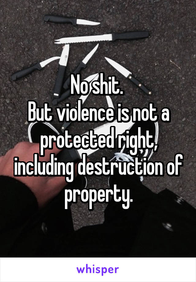 No shit. 
But violence is not a protected right, including destruction of property.