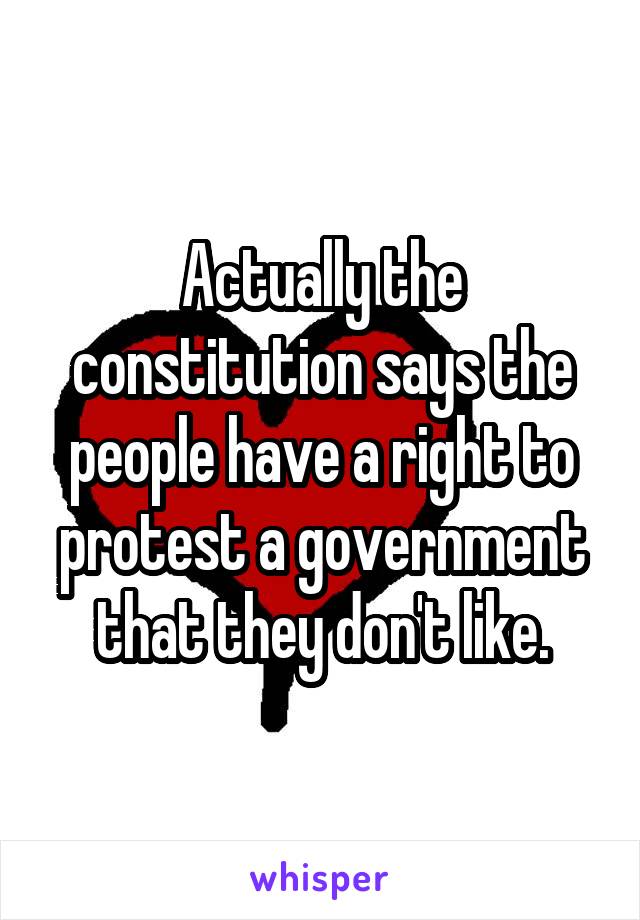 Actually the constitution says the people have a right to protest a government that they don't like.