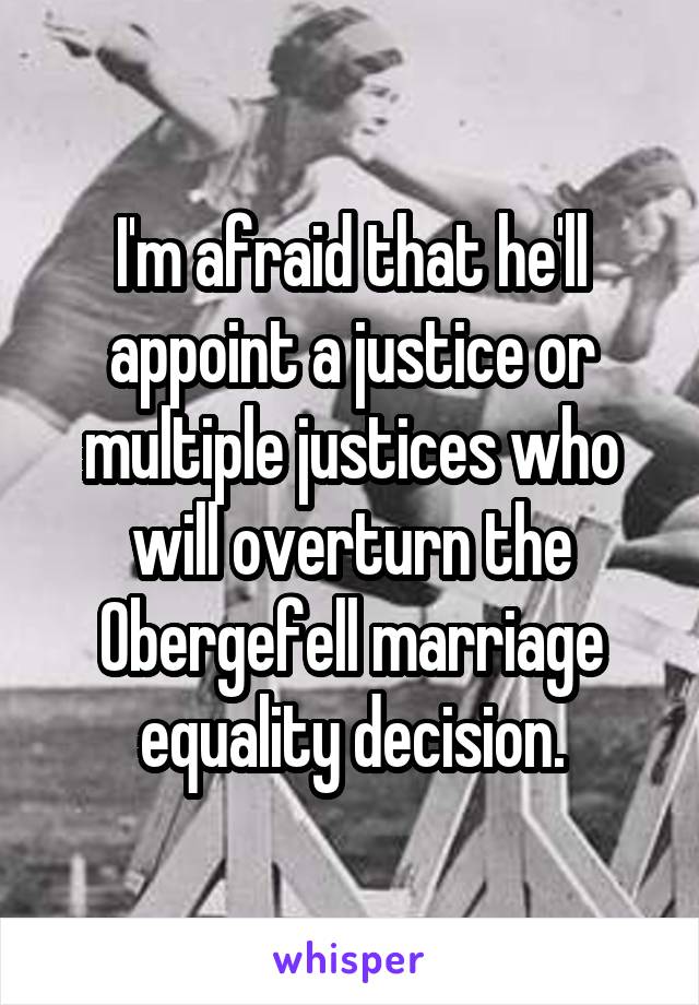 I'm afraid that he'll appoint a justice or multiple justices who will overturn the Obergefell marriage equality decision.