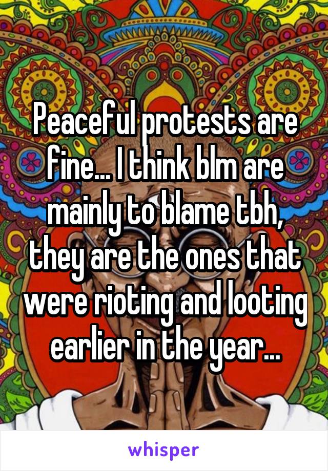 Peaceful protests are fine... I think blm are mainly to blame tbh, they are the ones that were rioting and looting earlier in the year...