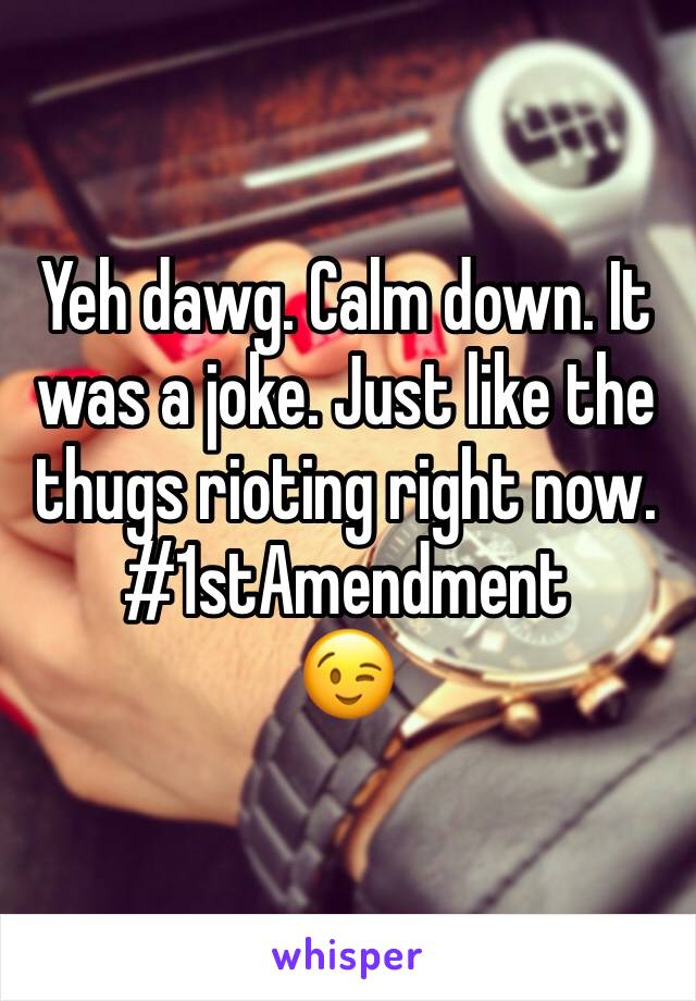 Yeh dawg. Calm down. It was a joke. Just like the thugs rioting right now. 
#1stAmendment
😉