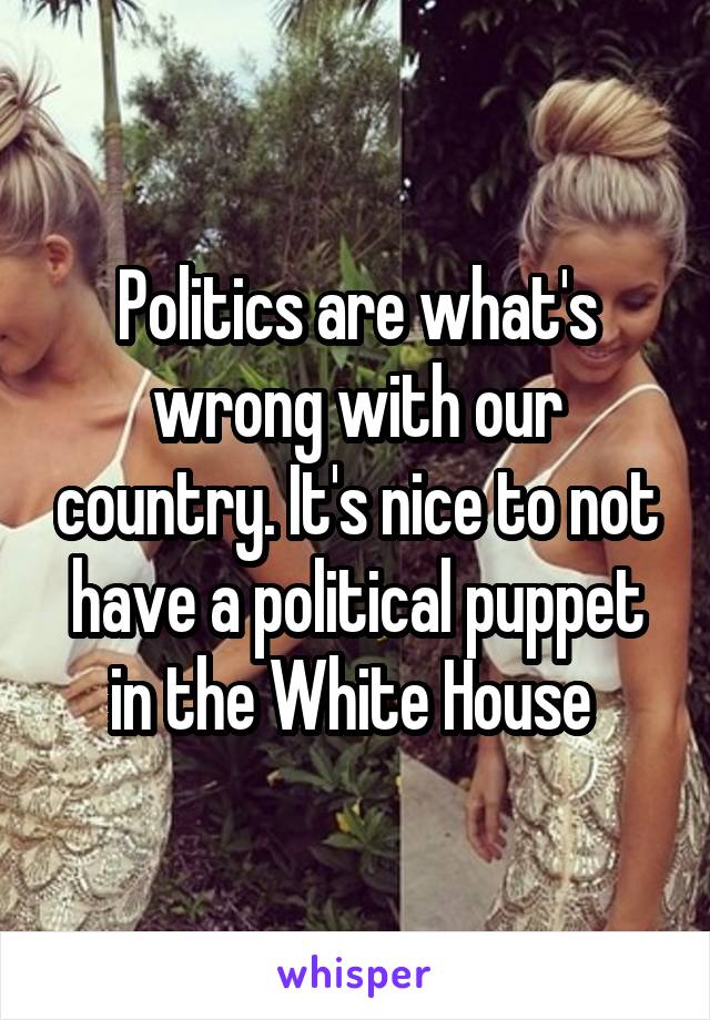 Politics are what's wrong with our country. It's nice to not have a political puppet in the White House 