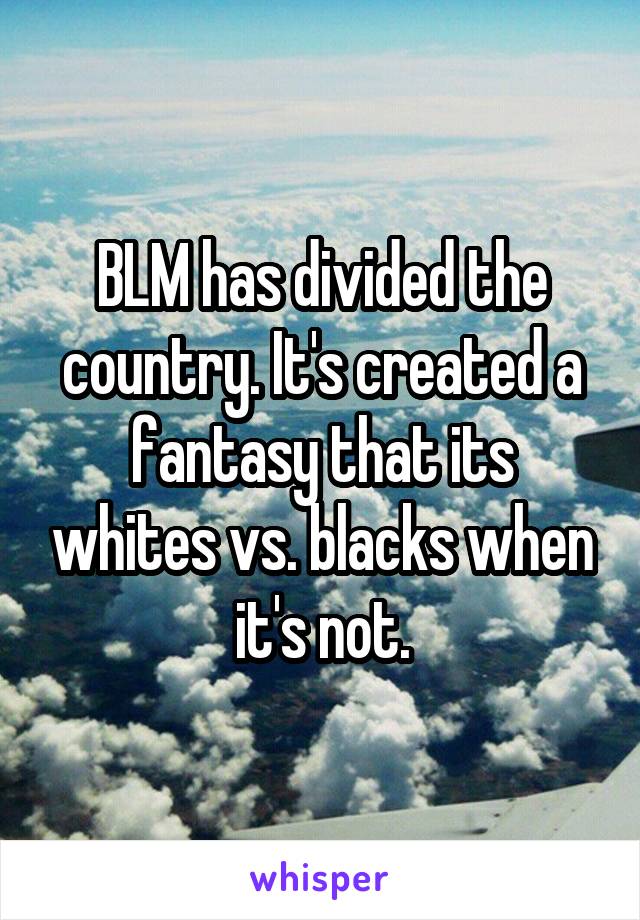 BLM has divided the country. It's created a fantasy that its whites vs. blacks when it's not.