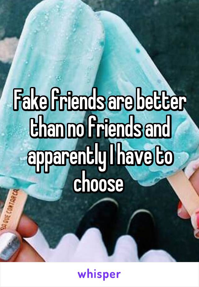 Fake friends are better than no friends and apparently I have to choose 