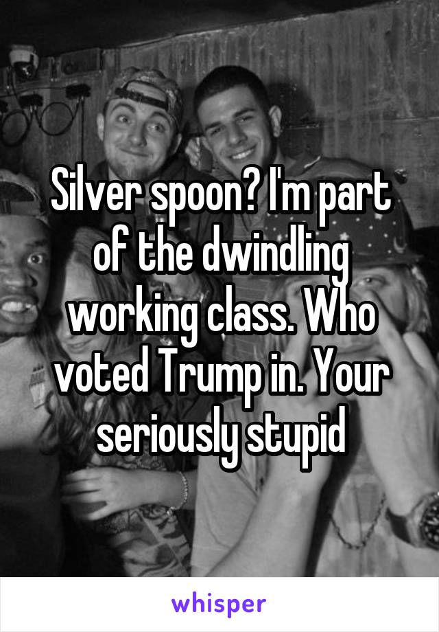 Silver spoon? I'm part of the dwindling working class. Who voted Trump in. Your seriously stupid