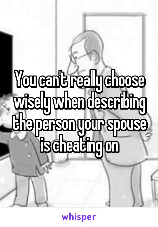 You can't really choose wisely when describing the person your spouse is cheating on