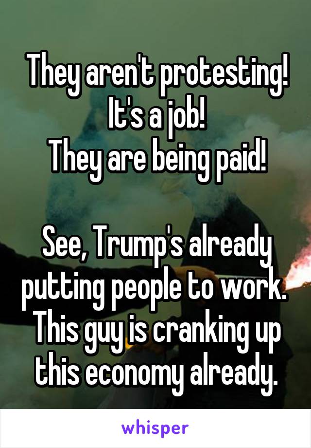 They aren't protesting!
It's a job!
They are being paid!

See, Trump's already putting people to work.  This guy is cranking up this economy already.