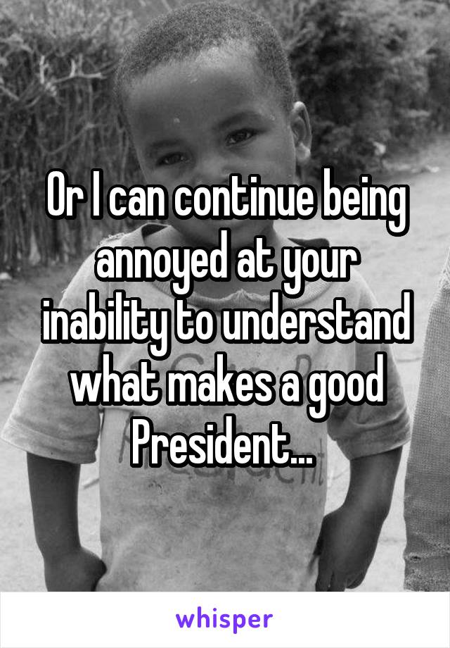 Or I can continue being annoyed at your inability to understand what makes a good President... 