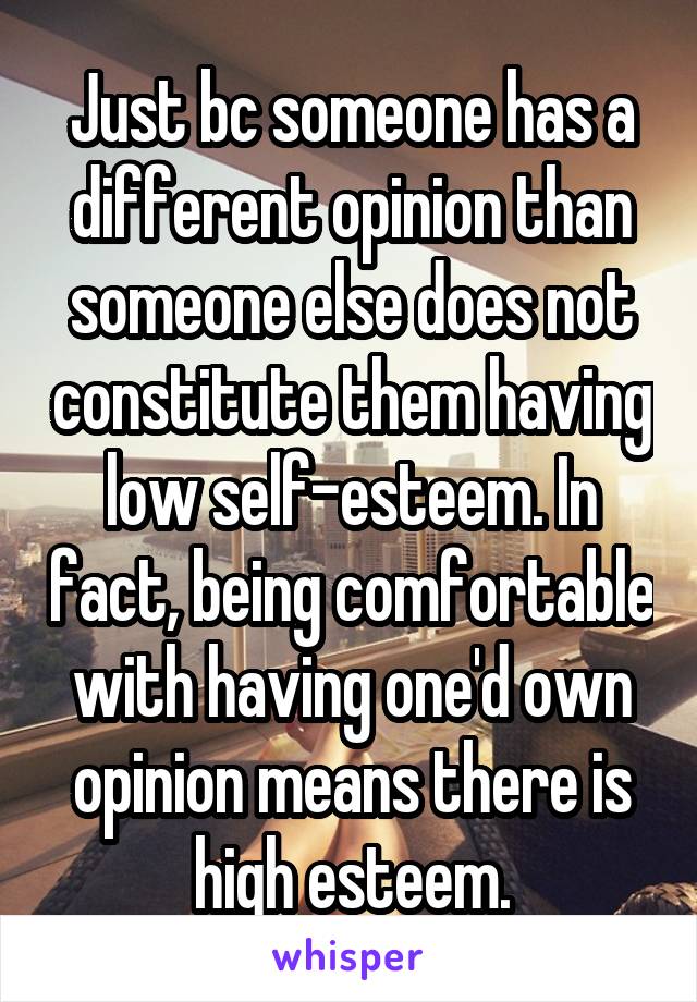 Just bc someone has a different opinion than someone else does not constitute them having low self-esteem. In fact, being comfortable with having one'd own opinion means there is high esteem.