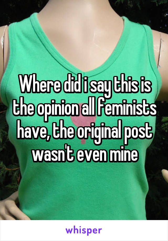 Where did i say this is the opinion all feminists have, the original post wasn't even mine