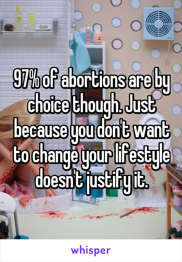 97% of abortions are by choice though. Just because you don't want to change your lifestyle doesn't justify it.