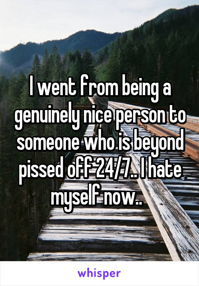 I went from being a genuinely nice person to someone who is beyond pissed off 24/7.. I hate myself now..  