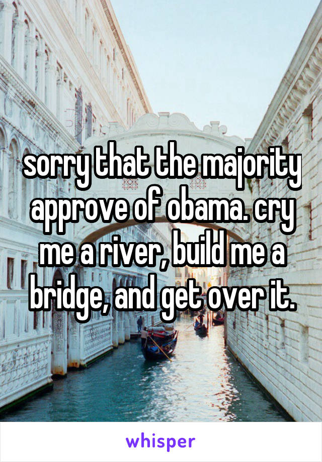 sorry that the majority approve of obama. cry me a river, build me a bridge, and get over it.