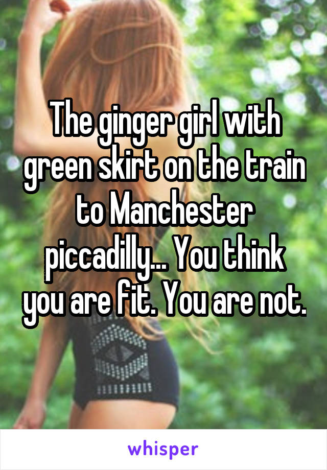 The ginger girl with green skirt on the train to Manchester piccadilly... You think you are fit. You are not. 