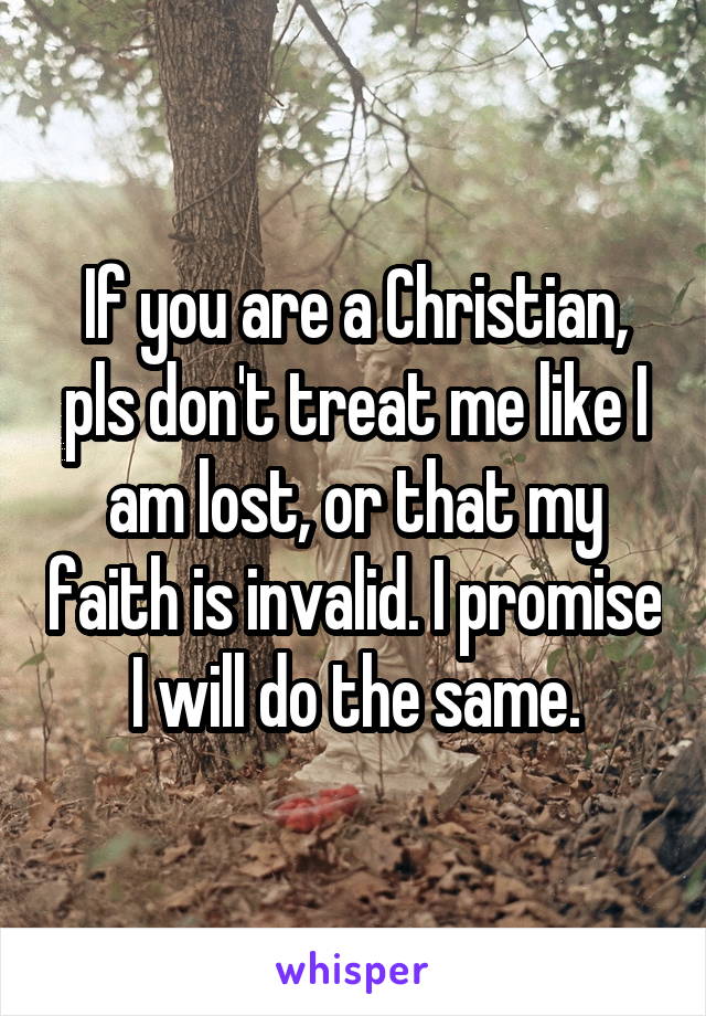 If you are a Christian, pls don't treat me like I am lost, or that my faith is invalid. I promise I will do the same.