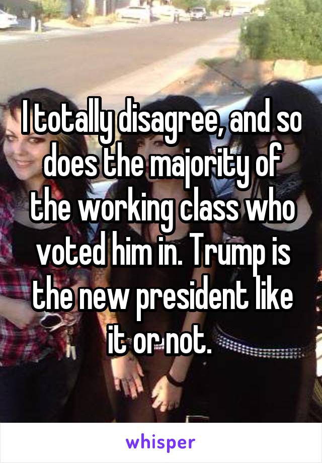 I totally disagree, and so does the majority of the working class who voted him in. Trump is the new president like it or not. 