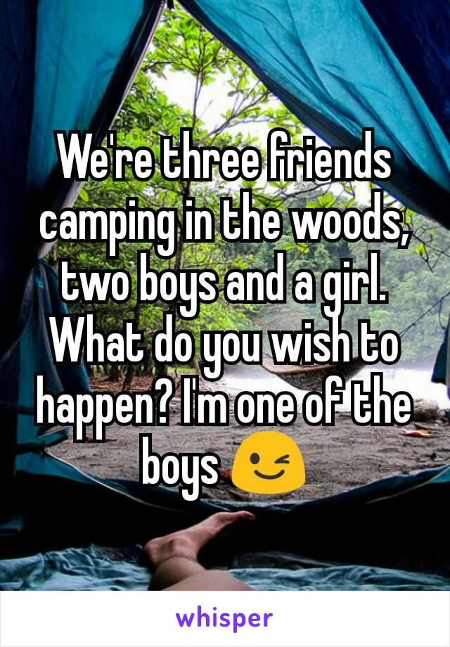 We're three friends camping in the woods, two boys and a girl. What do you wish to happen? I'm one of the boys 😉