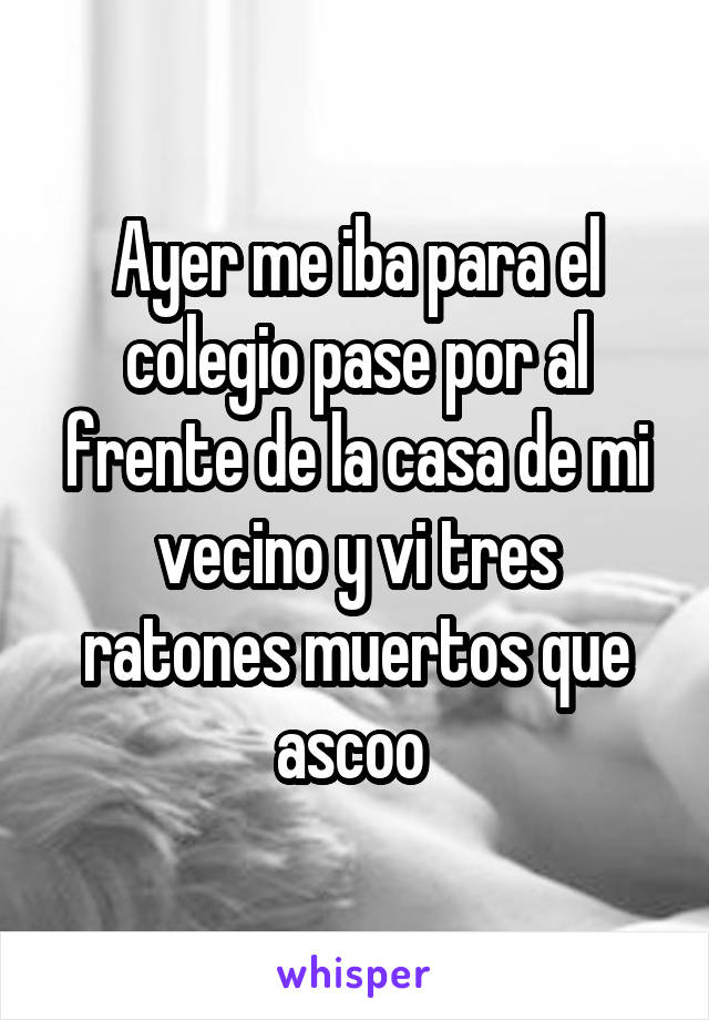 Ayer me iba para el colegio pase por al frente de la casa de mi vecino y vi tres ratones muertos que ascoo 