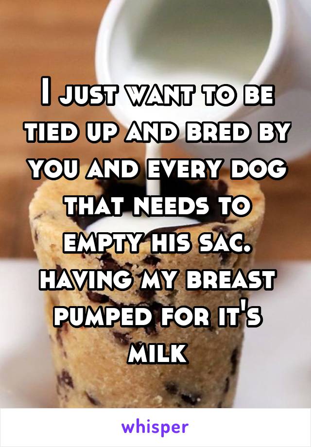 I just want to be tied up and bred by you and every dog that needs to empty his sac. having my breast pumped for it's milk