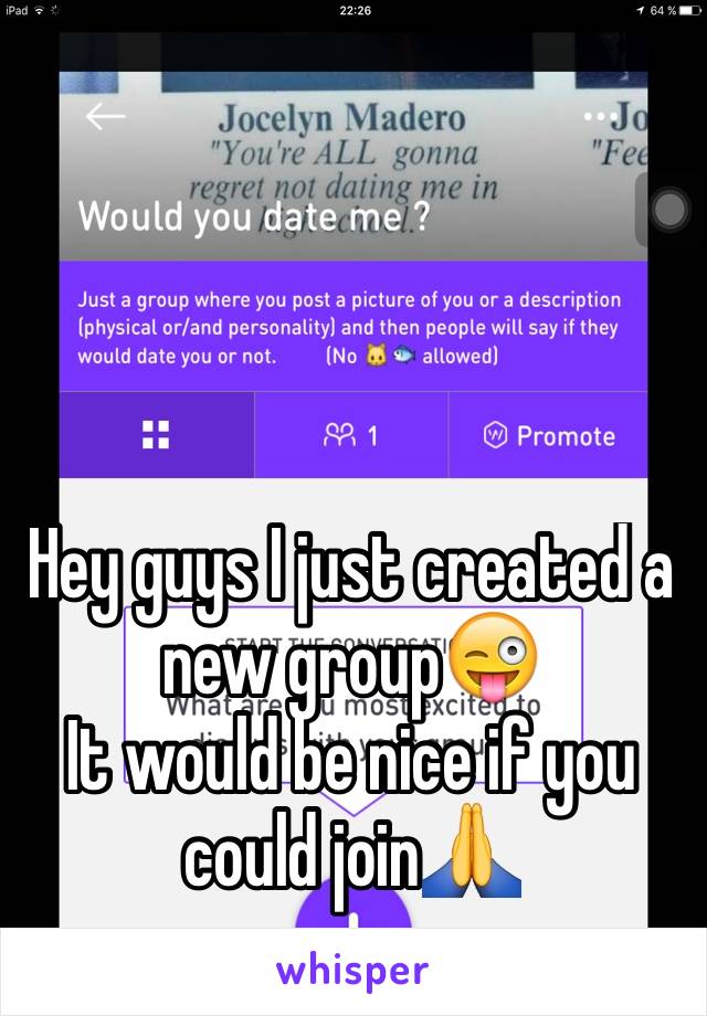 Hey guys I just created a new group😜
It would be nice if you could join🙏