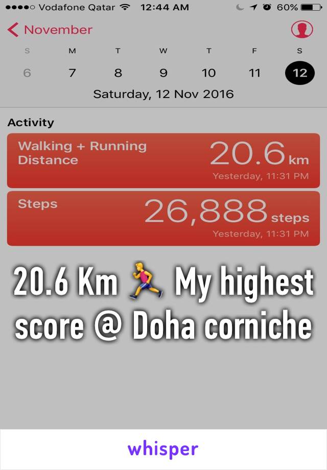 20.6 Km 🏃 My highest score @ Doha corniche 
