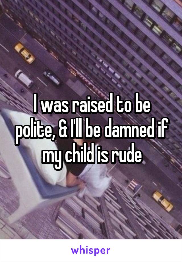 I was raised to be polite, & I'll be damned if my child is rude