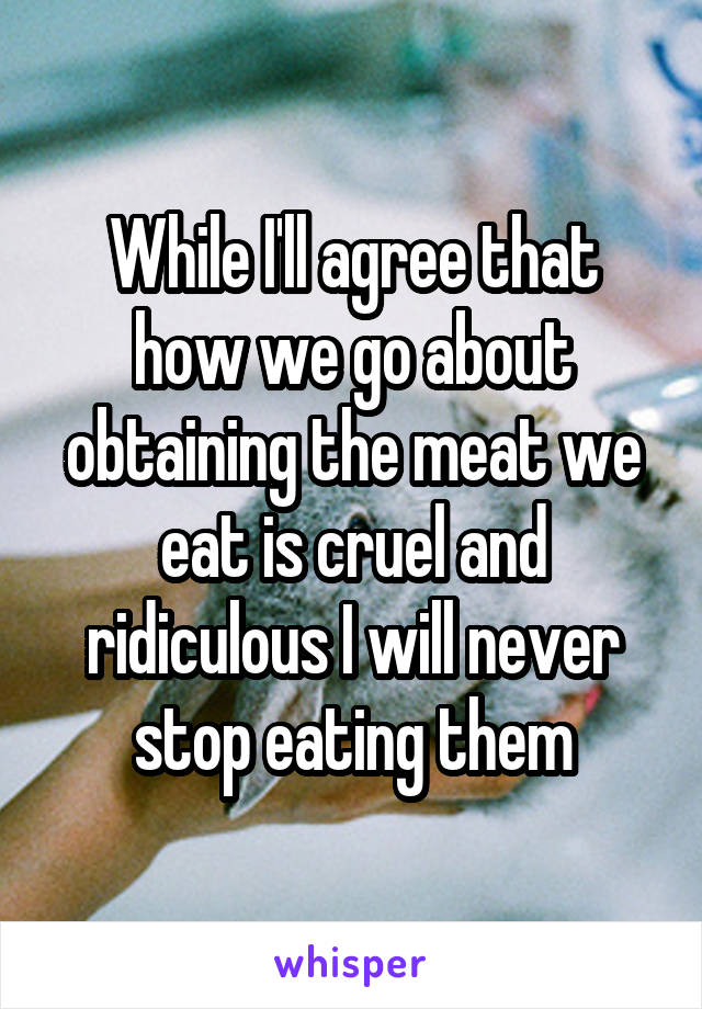 While I'll agree that how we go about obtaining the meat we eat is cruel and ridiculous I will never stop eating them