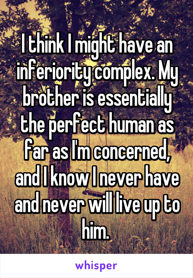 I think I might have an inferiority complex. My brother is essentially the perfect human as far as I'm concerned, and I know I never have and never will live up to him. 