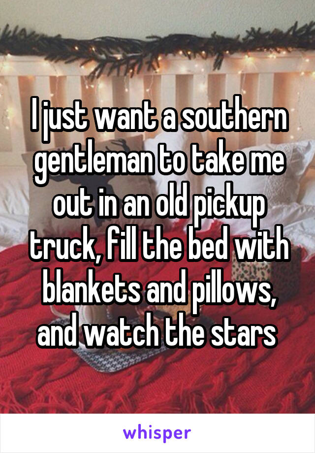 I just want a southern gentleman to take me out in an old pickup truck, fill the bed with blankets and pillows, and watch the stars 