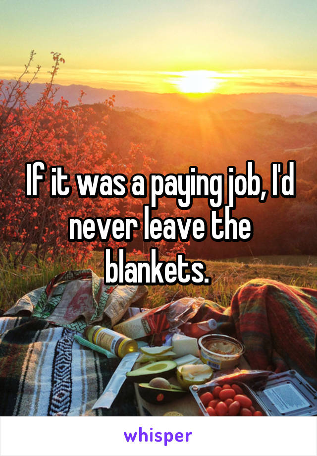 If it was a paying job, I'd never leave the blankets. 