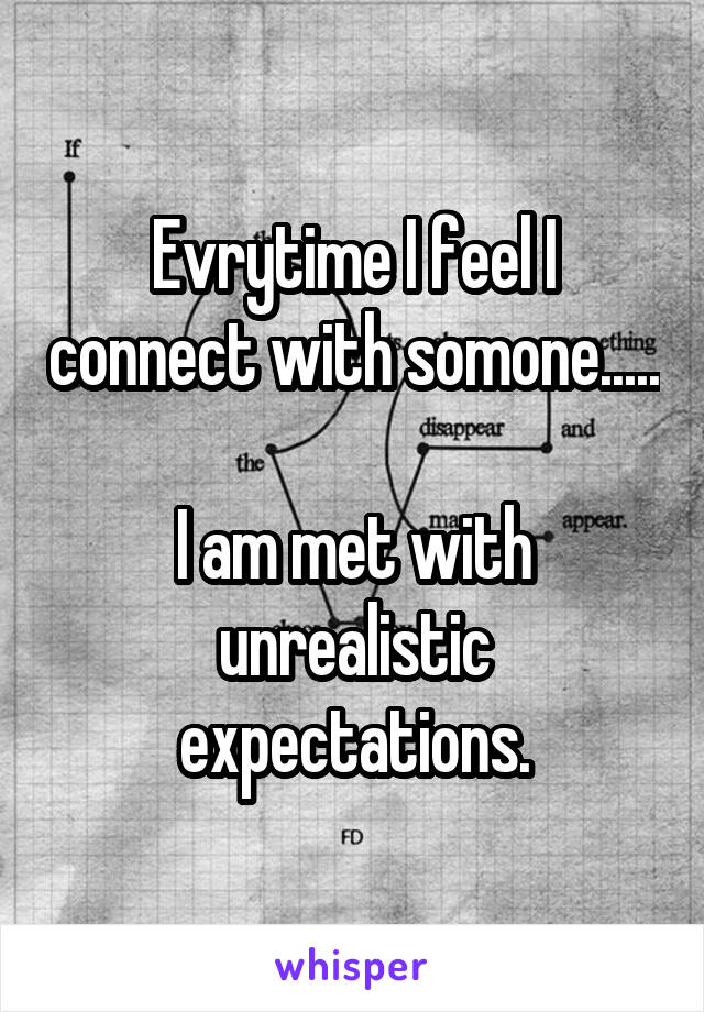 Evrytime I feel I connect with somone..... 
I am met with unrealistic expectations.