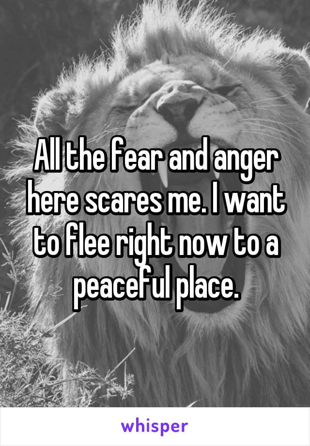 All the fear and anger here scares me. I want to flee right now to a peaceful place.