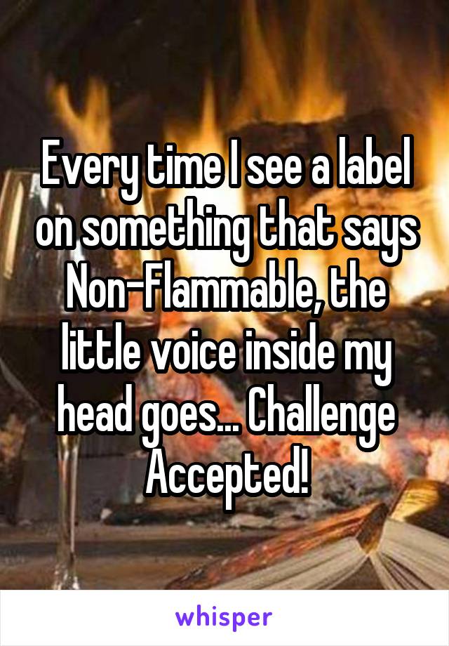 Every time I see a label on something that says Non-Flammable, the little voice inside my head goes... Challenge Accepted!