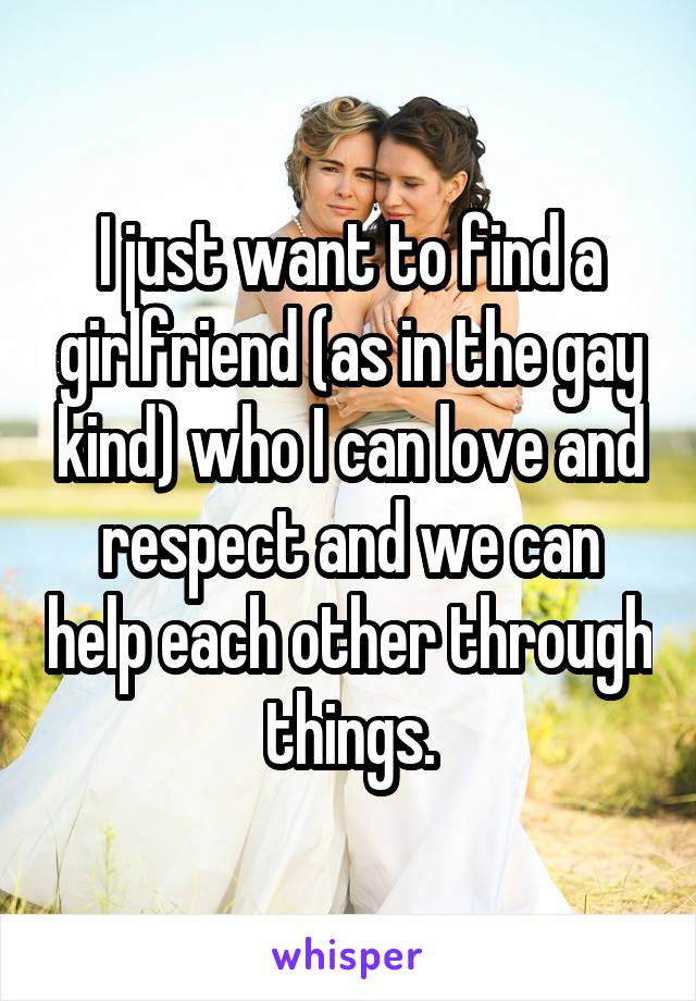 I just want to find a girlfriend (as in the gay kind) who I can love and respect and we can help each other through things.