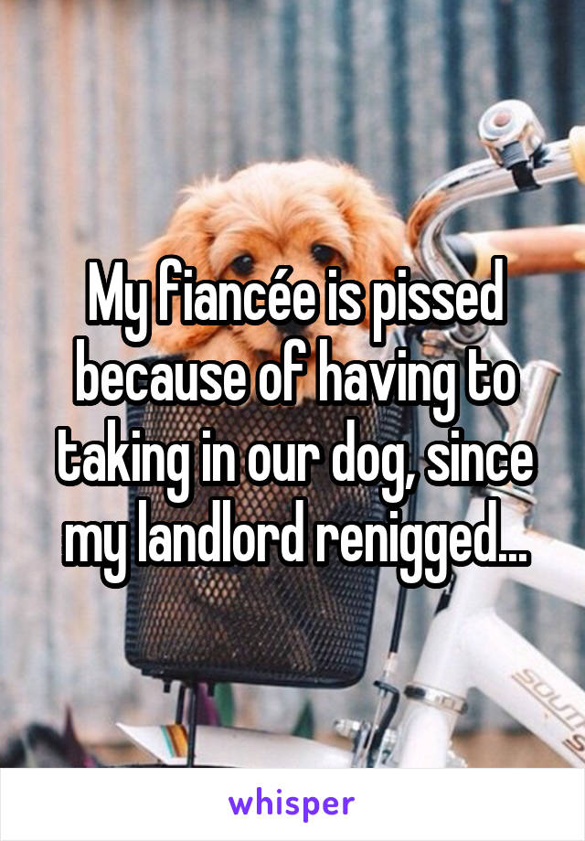 My fiancée is pissed because of having to taking in our dog, since my landlord renigged...