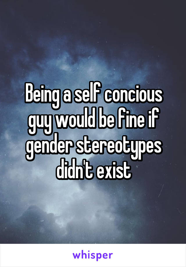 Being a self concious guy would be fine if gender stereotypes didn't exist