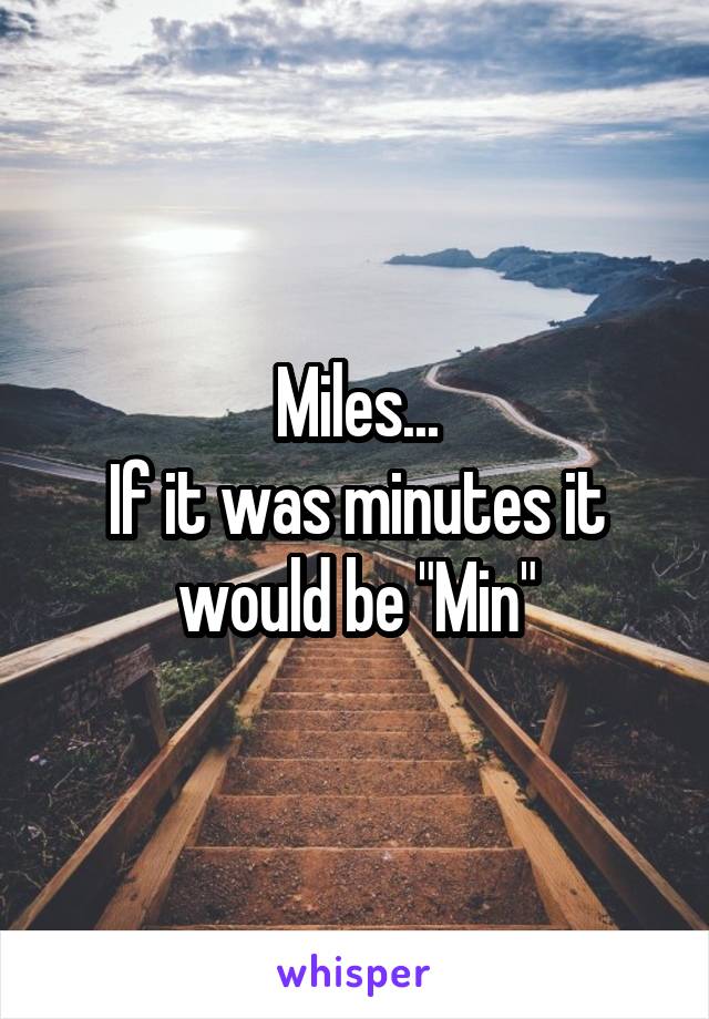 Miles...
If it was minutes it would be "Min"