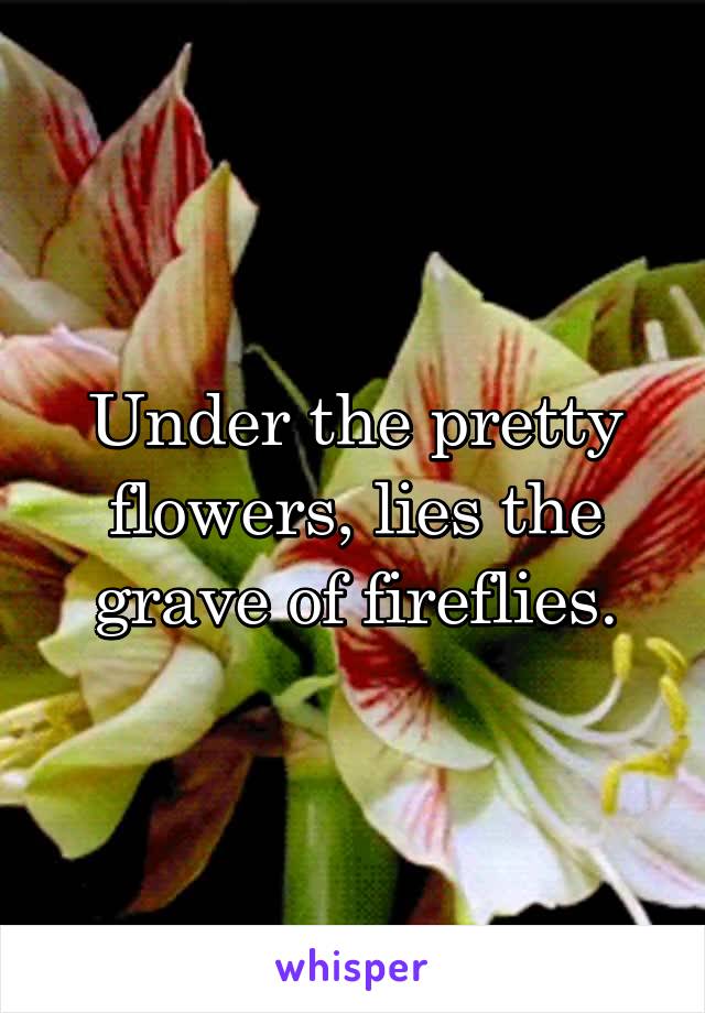 Under the pretty flowers, lies the grave of fireflies.