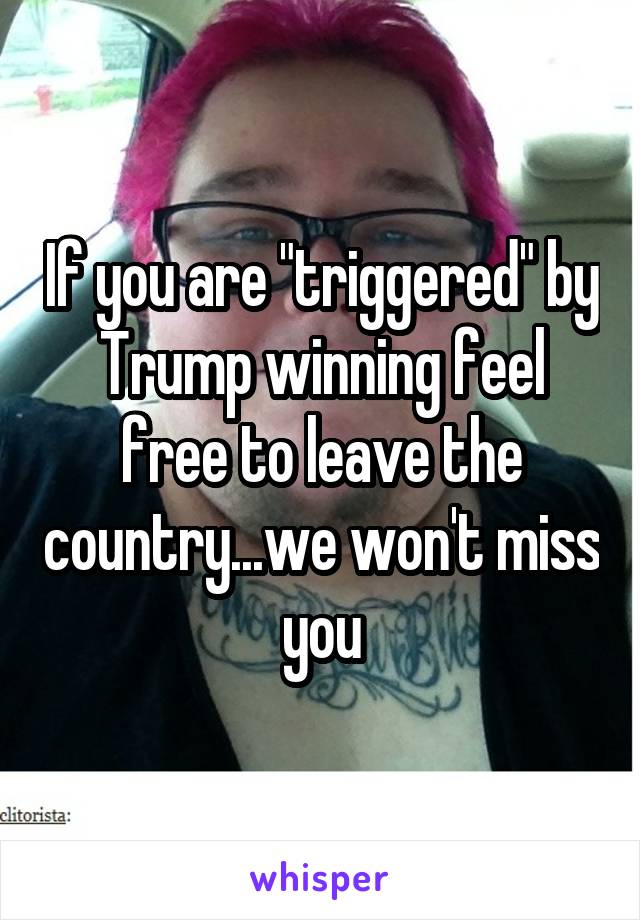 If you are "triggered" by Trump winning feel free to leave the country...we won't miss you