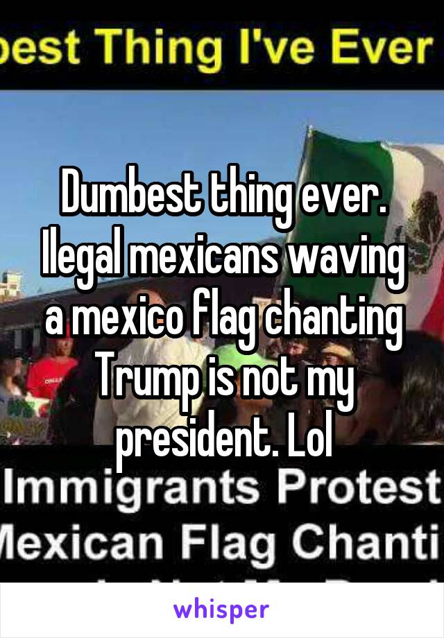 Dumbest thing ever. Ilegal mexicans waving a mexico flag chanting Trump is not my president. Lol