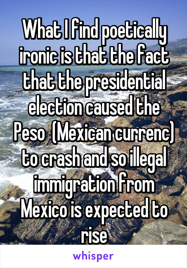 What I find poetically ironic is that the fact that the presidential election caused the Peso  (Mexican currenc) to crash and so illegal immigration from Mexico is expected to rise