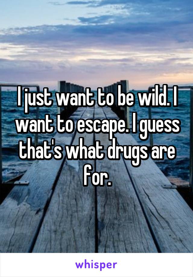 I just want to be wild. I want to escape. I guess that's what drugs are for.