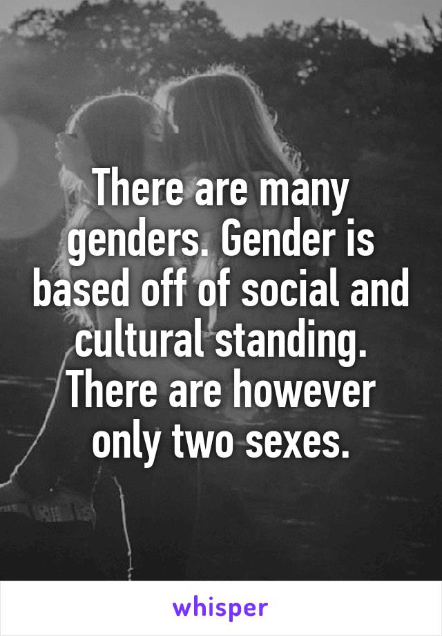 There are many genders. Gender is based off of social and cultural standing. There are however only two sexes.